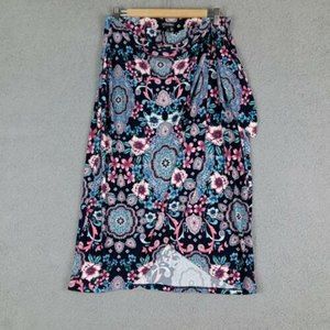 Roz & Ali Size M Womens Floral Midi Faux Wrap Stretchy Skirt Tulip Hem Side Tie